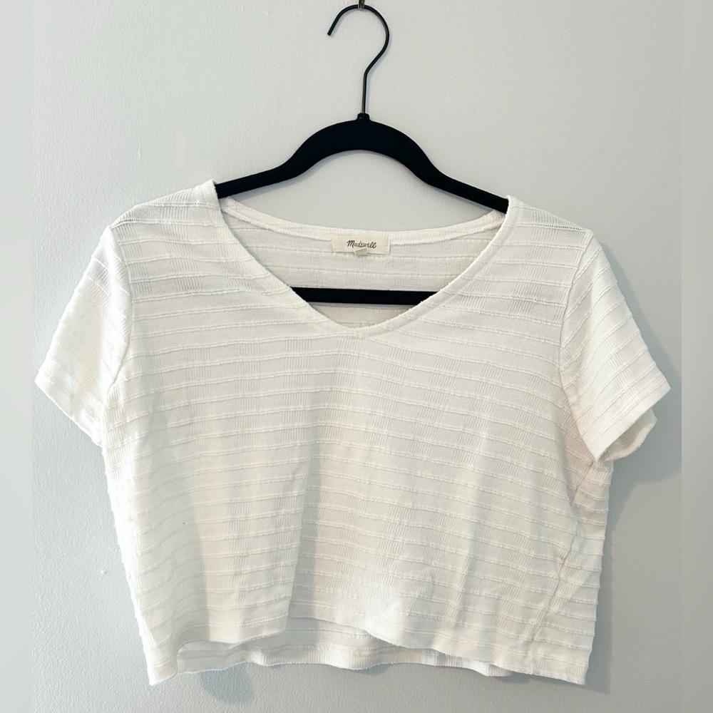 Madewell White V-Neck Top Minimalist Casual Everyday Tee